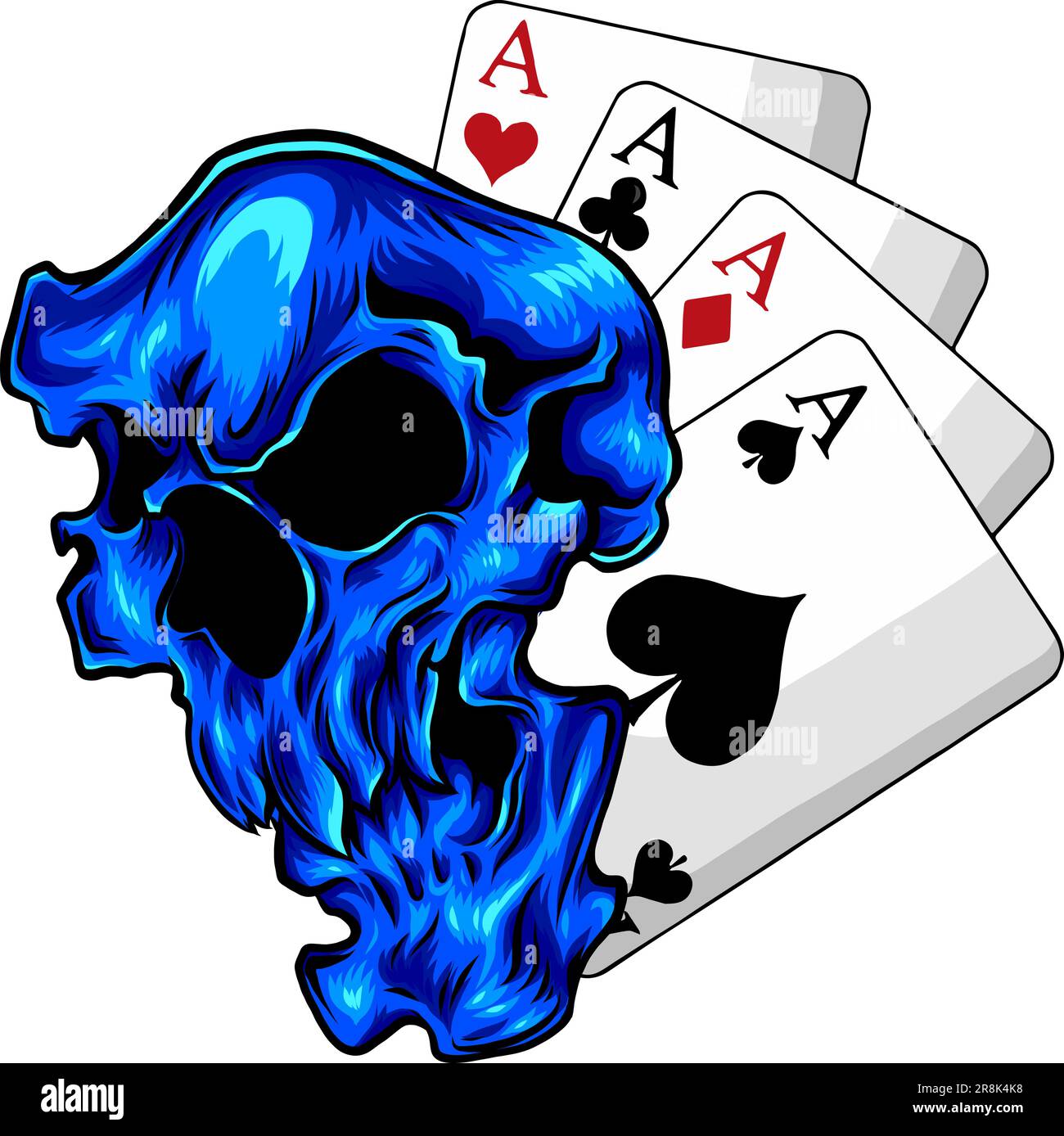 Poker faceSkull and four aces vector illustration Stock Vector Image