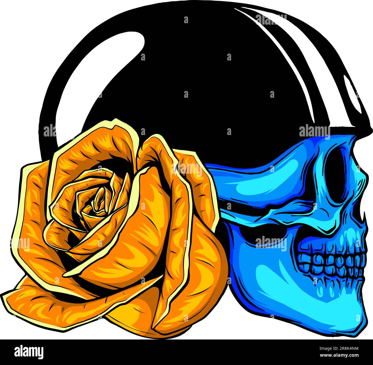 Skull Head Helmet Roses illustration Design Vector Stock Vector