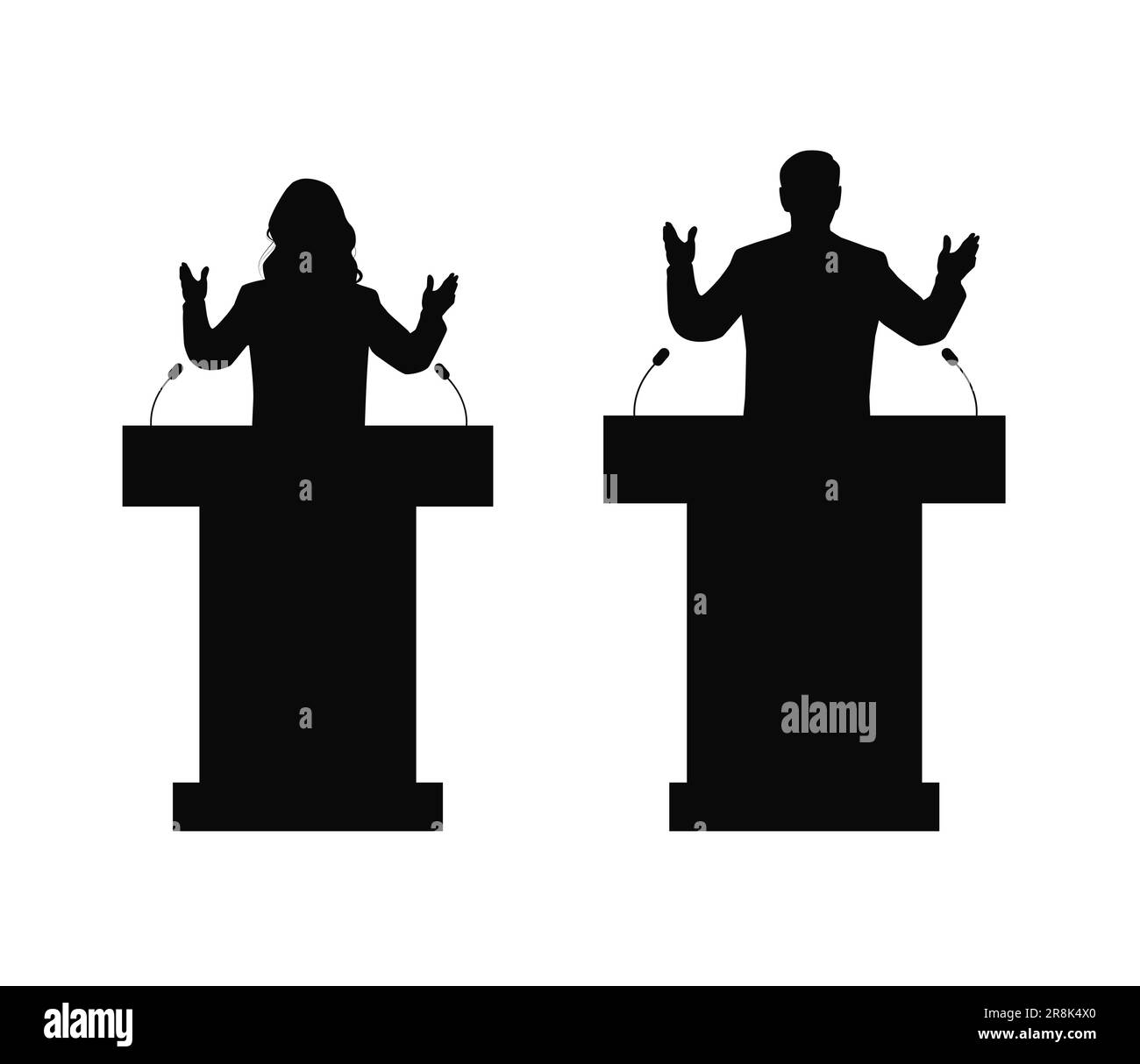 Man and woman stand on the podium giving a presentation. Persuading Voters Stock Vector