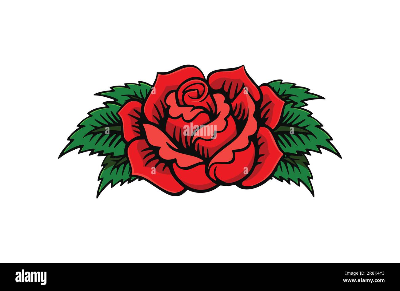 classic bold red rose tattoo design vector illustration isolated on