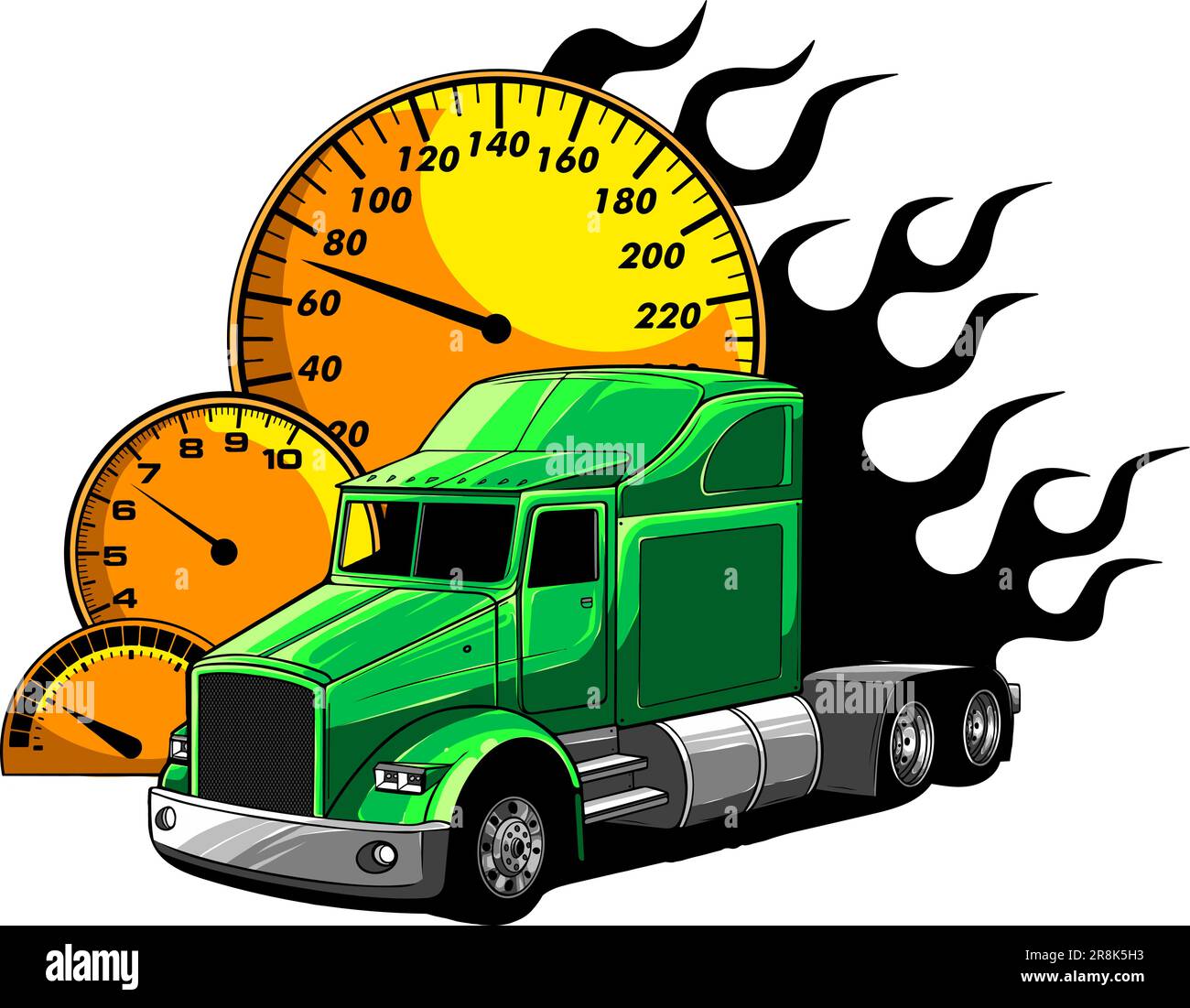 vector illustration of truck with odometer and flames Stock Vector