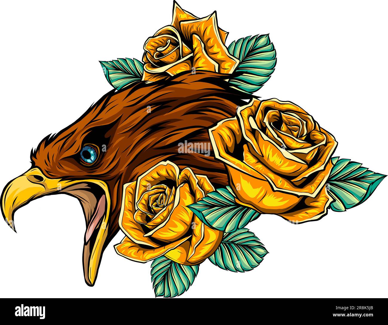 vector illustration of head eagle with red roses Stock Vector Image ...