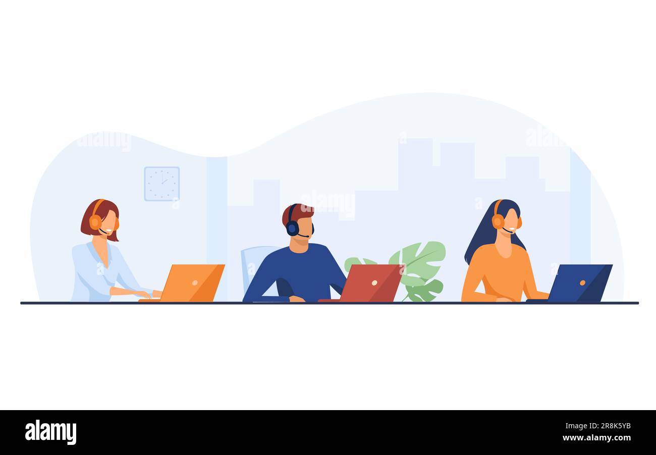 Customer support representatives working in call center Stock Vector