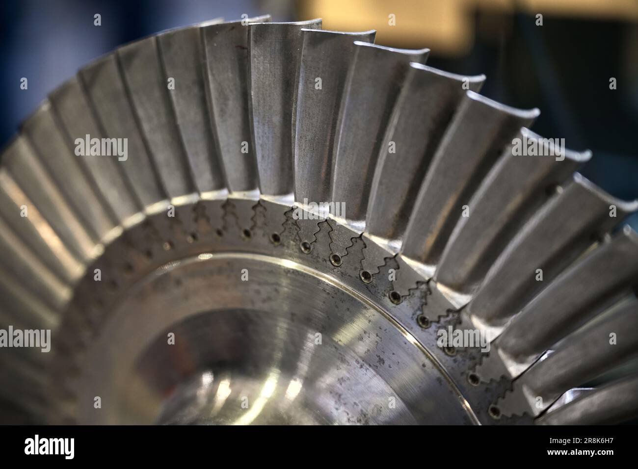 Rotor detail with thin blades crown on shaft in car Stock