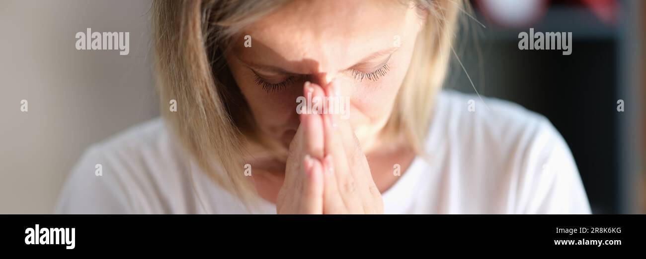 Closeup depressed sad woman hi-res stock photography and images - Alamy