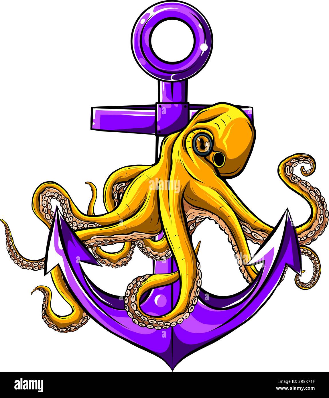 octopus around the anchor vector illustration design Stock Vector