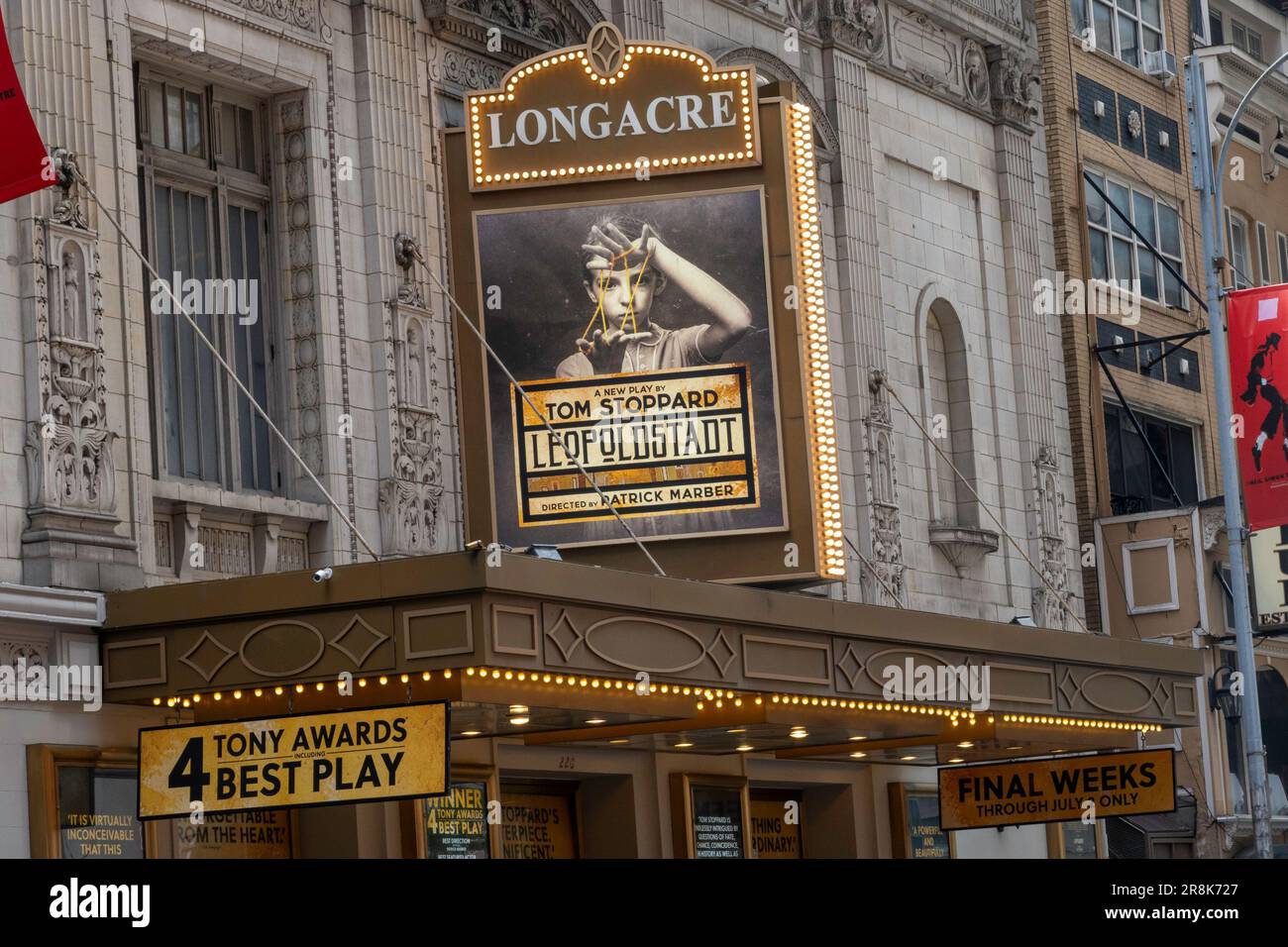 Longacre Theater with 'Leopoldstadt' Marquee, 2023, New York City, USA Stock Photo