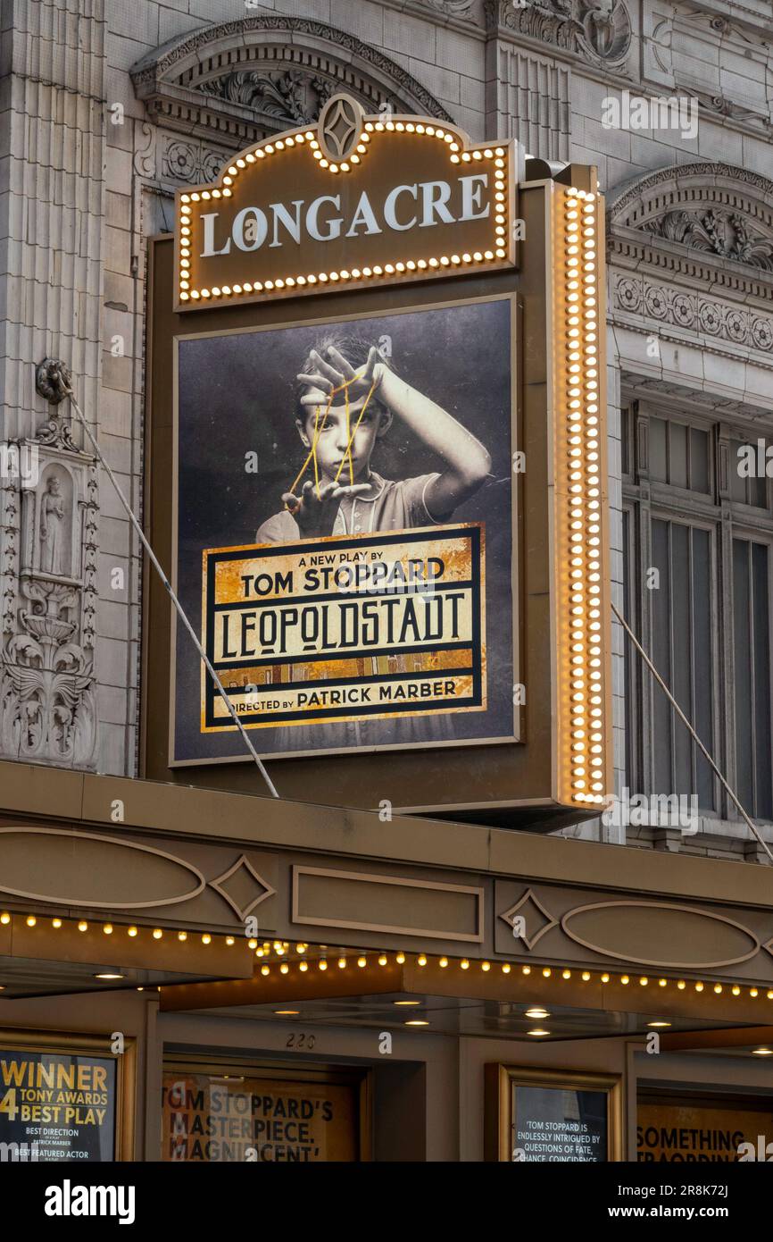 Longacre Theater with 'Leopoldstadt' Marquee, 2023, New York City, USA Stock Photo