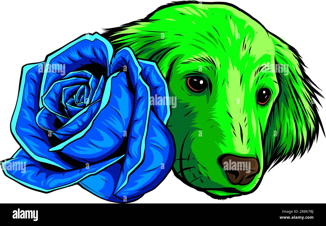 Cartoon puppy with rose isolated on white background Stock Vector