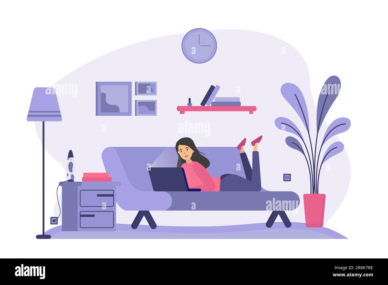 Girl lying on couch using Stock Vector Images - Alamy