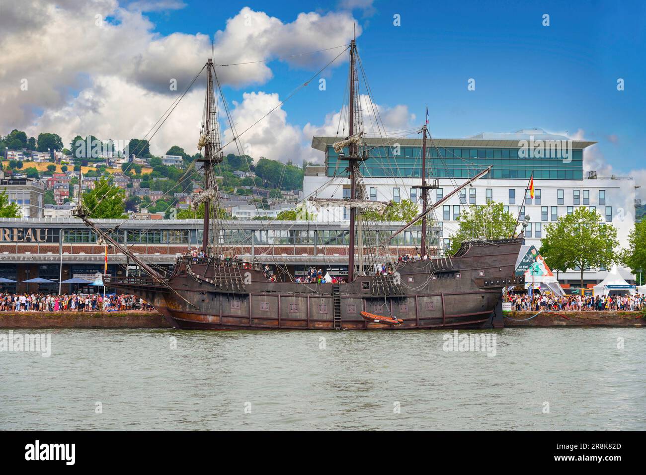 Rouen, France - June 17, 2023 : 'El Galeón', a Spanish galleon replica moored on the quays of the Seine in Rouen in Normandy for the Armada, a gatheri Stock Photo