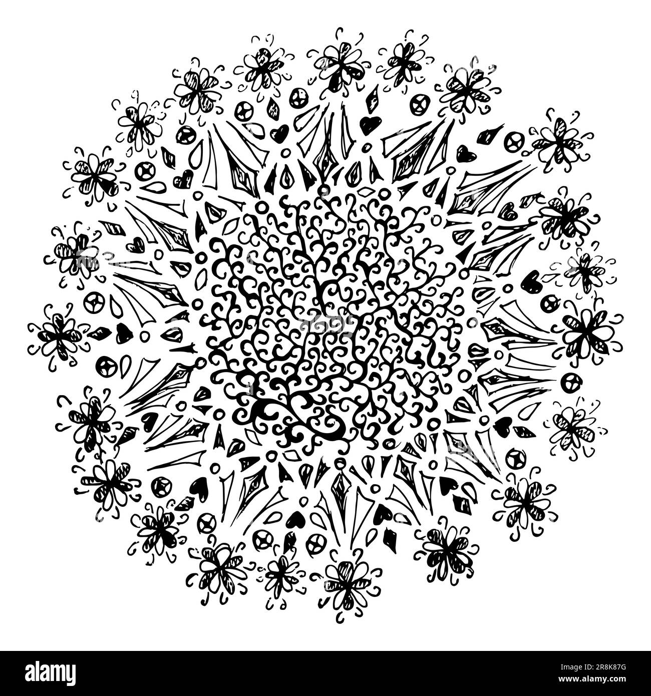 Monochrome black white mandala hand drawn doodle vector. Stock Vector