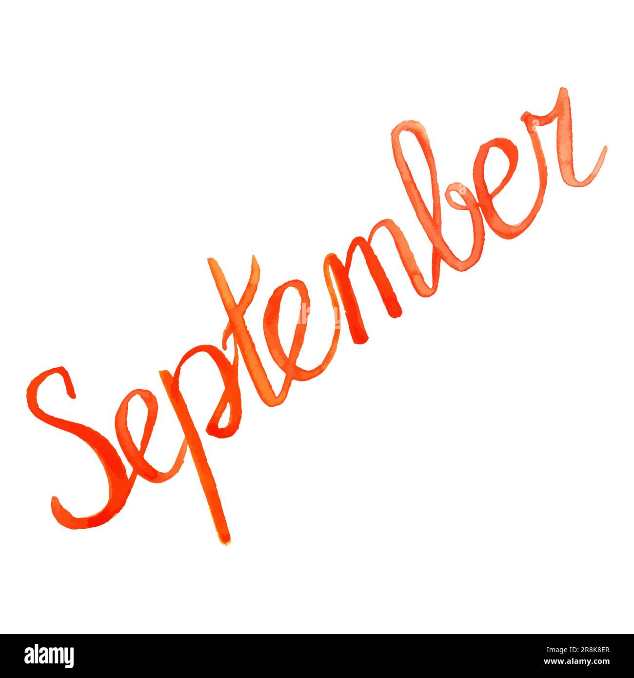 Watercolor september month orange red lettering typographic word isolated vector. Stock Vector