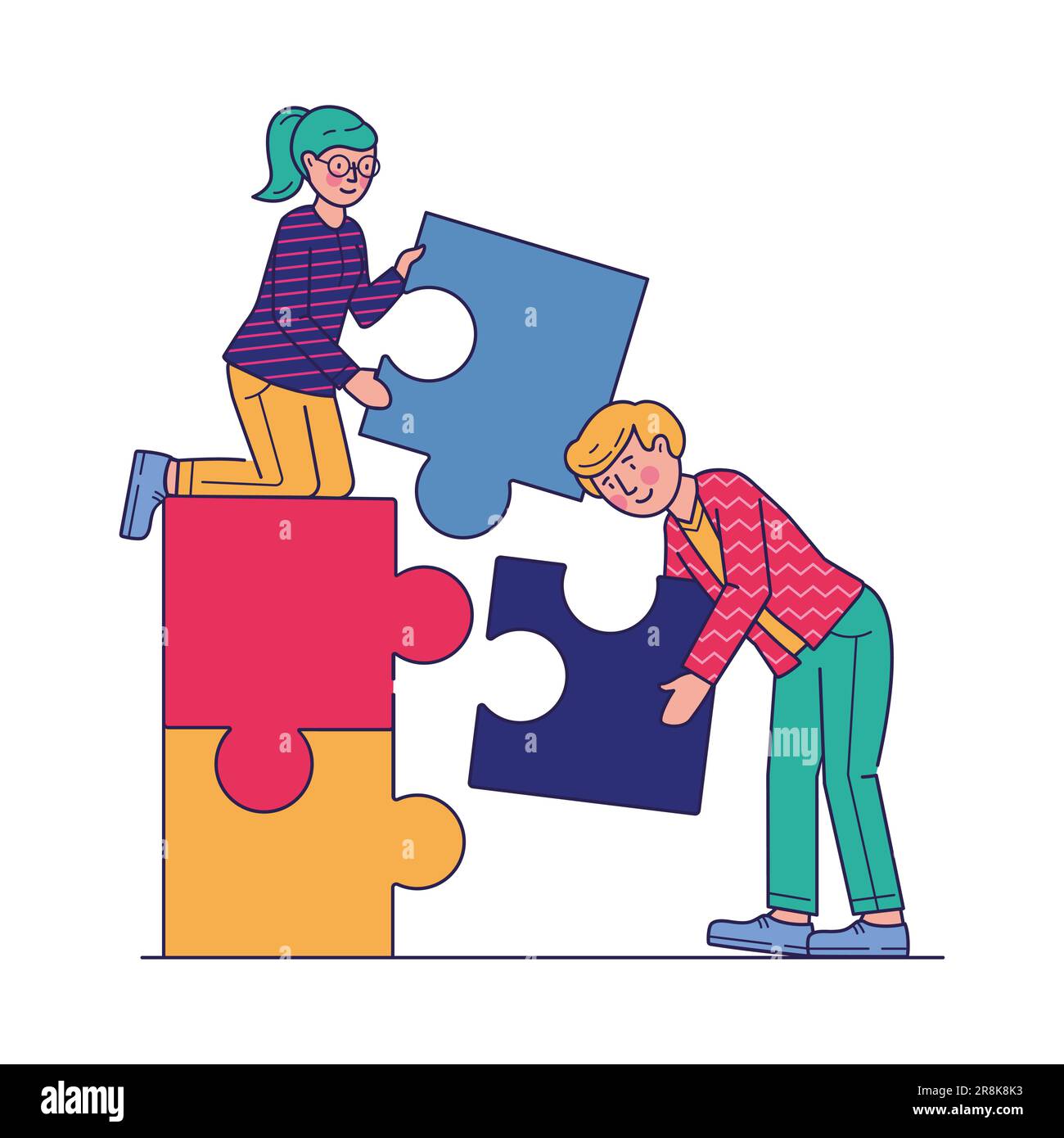 Partners doing jigsaw puzzle flat vector illustration Stock Vector ...