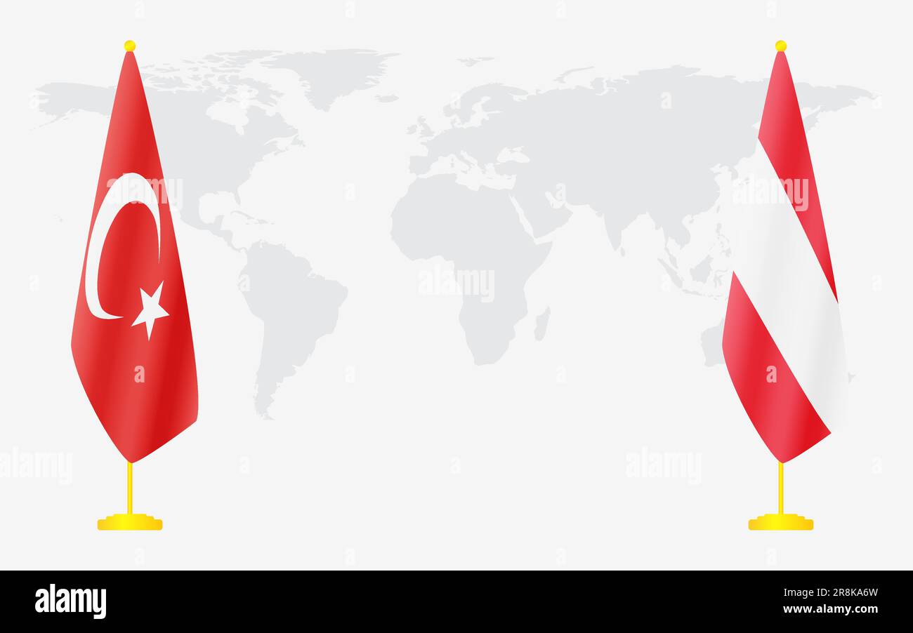 Turkey and Austria flags for official meeting against background of