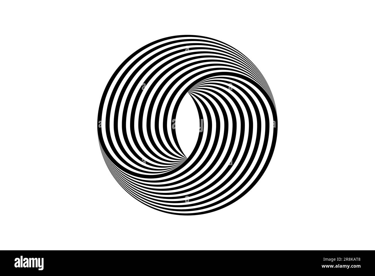 3D logo design abstract black and white circles, geometric pattern with visual distortion effect. Illusion of rotation. Op art. Vector isolated Stock Vector