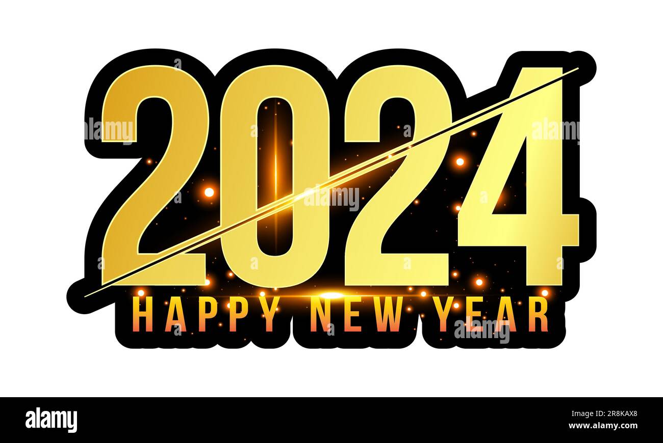 2024 golden new year design. 2024 Happy new year gold text effect 3d