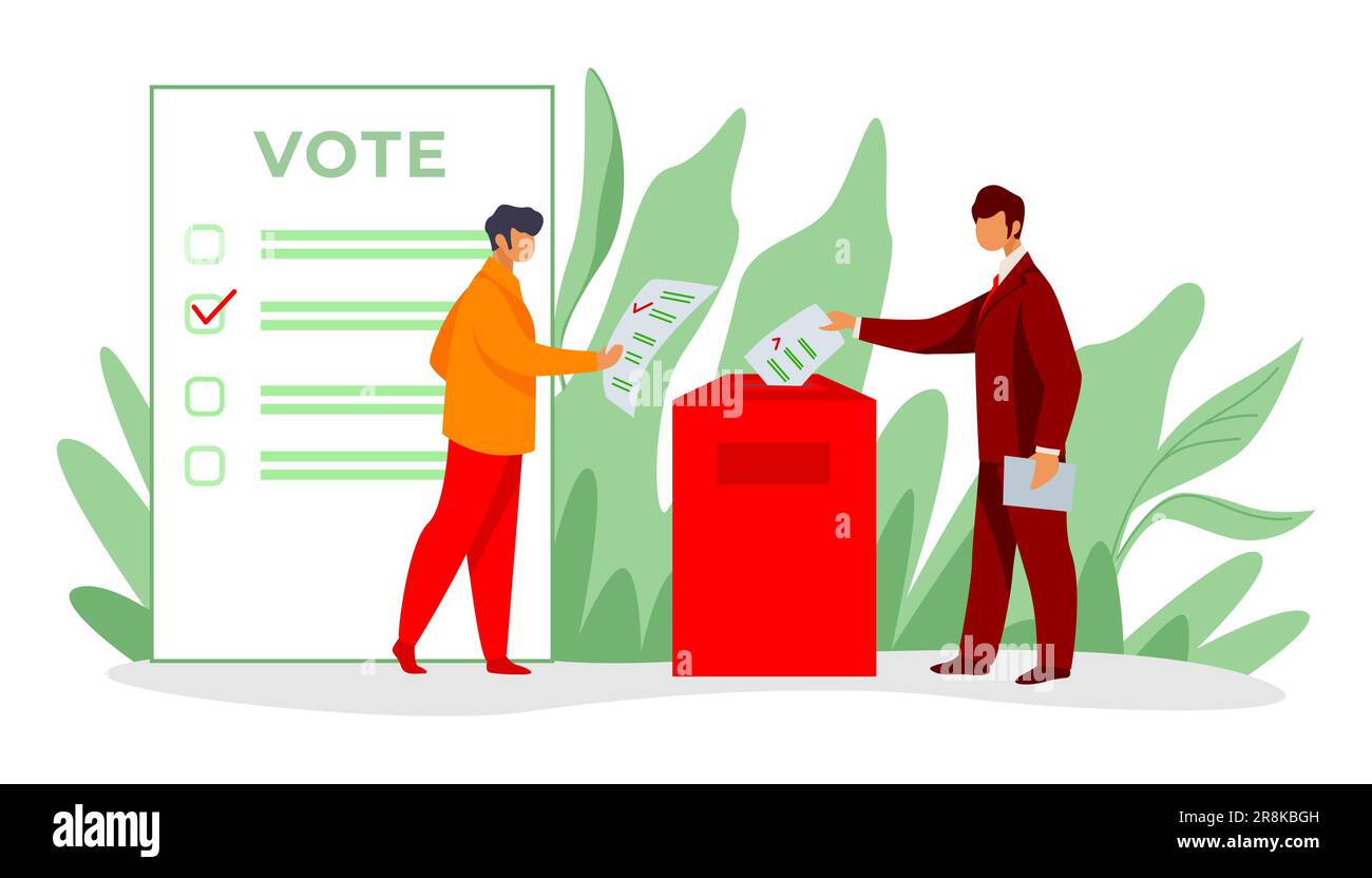 Voters inserting forms into ballot boxes Stock Vector