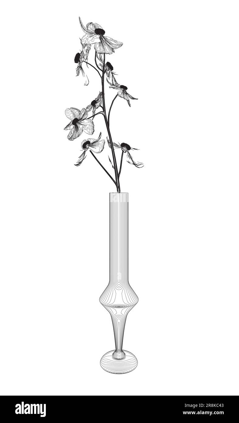 Outline of Flowers line drawing vector art in a vase for decoration