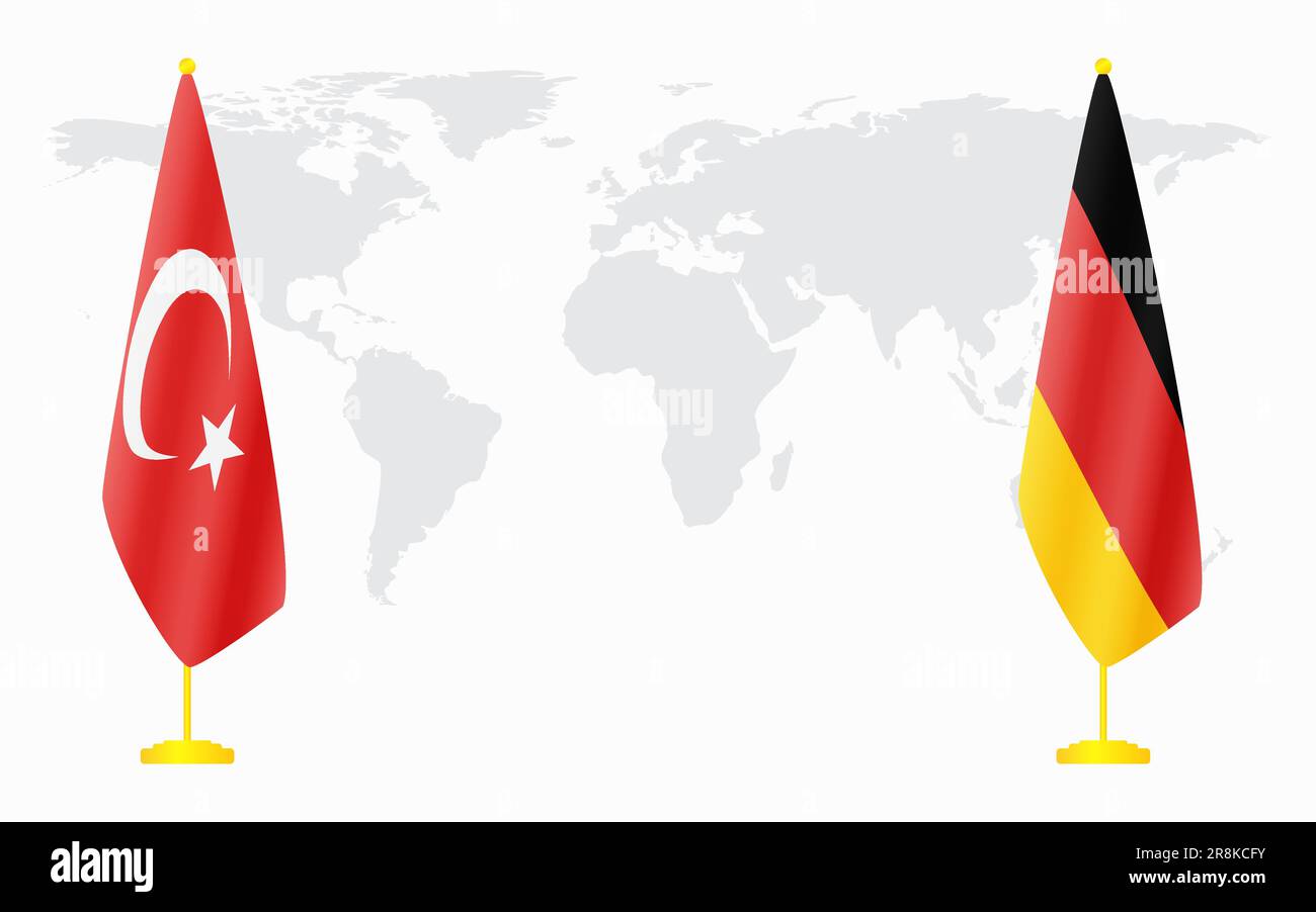 Turkey and Germany flags for official meeting against background of