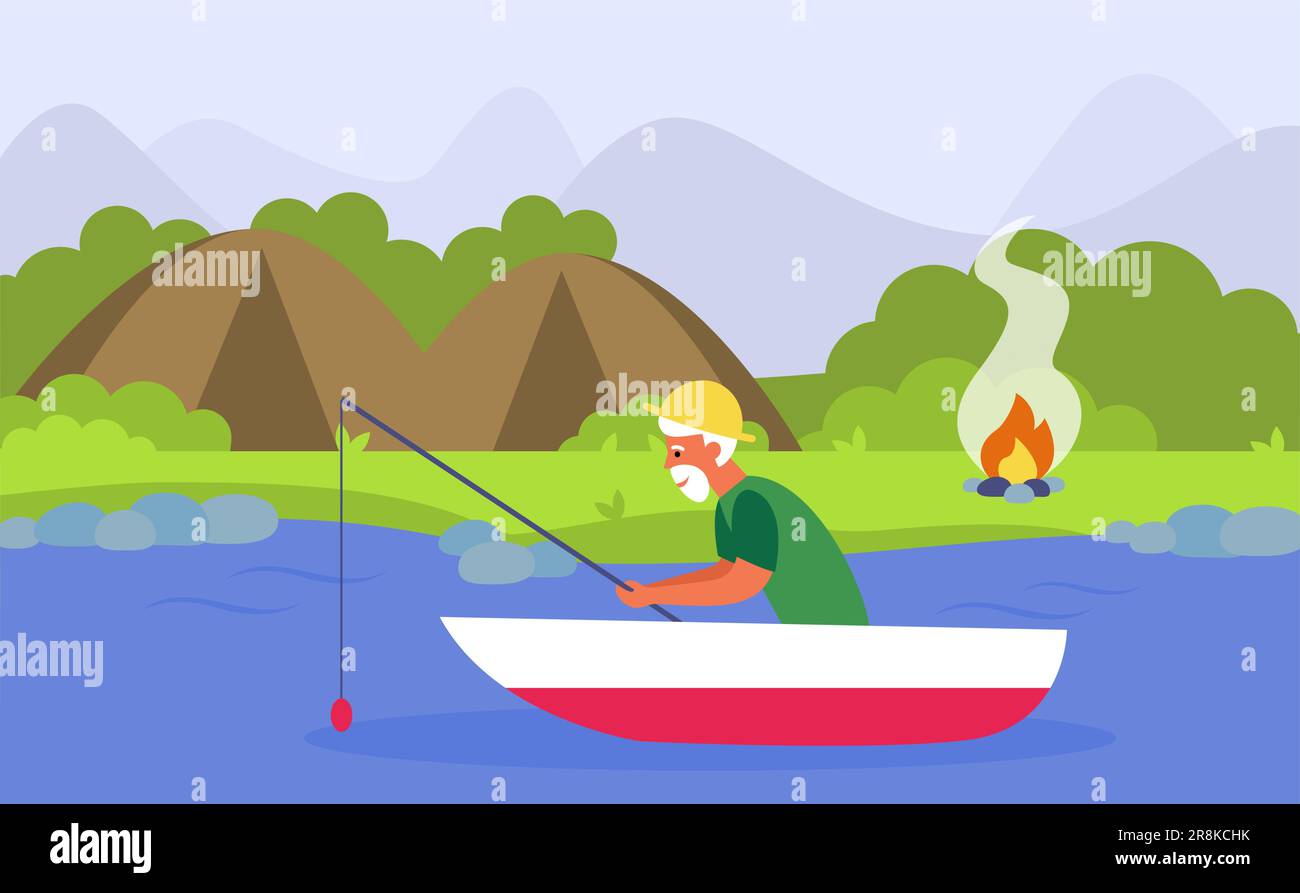 Vector illustration of two man fishing in boat Stock Vector Image & Art -  Alamy