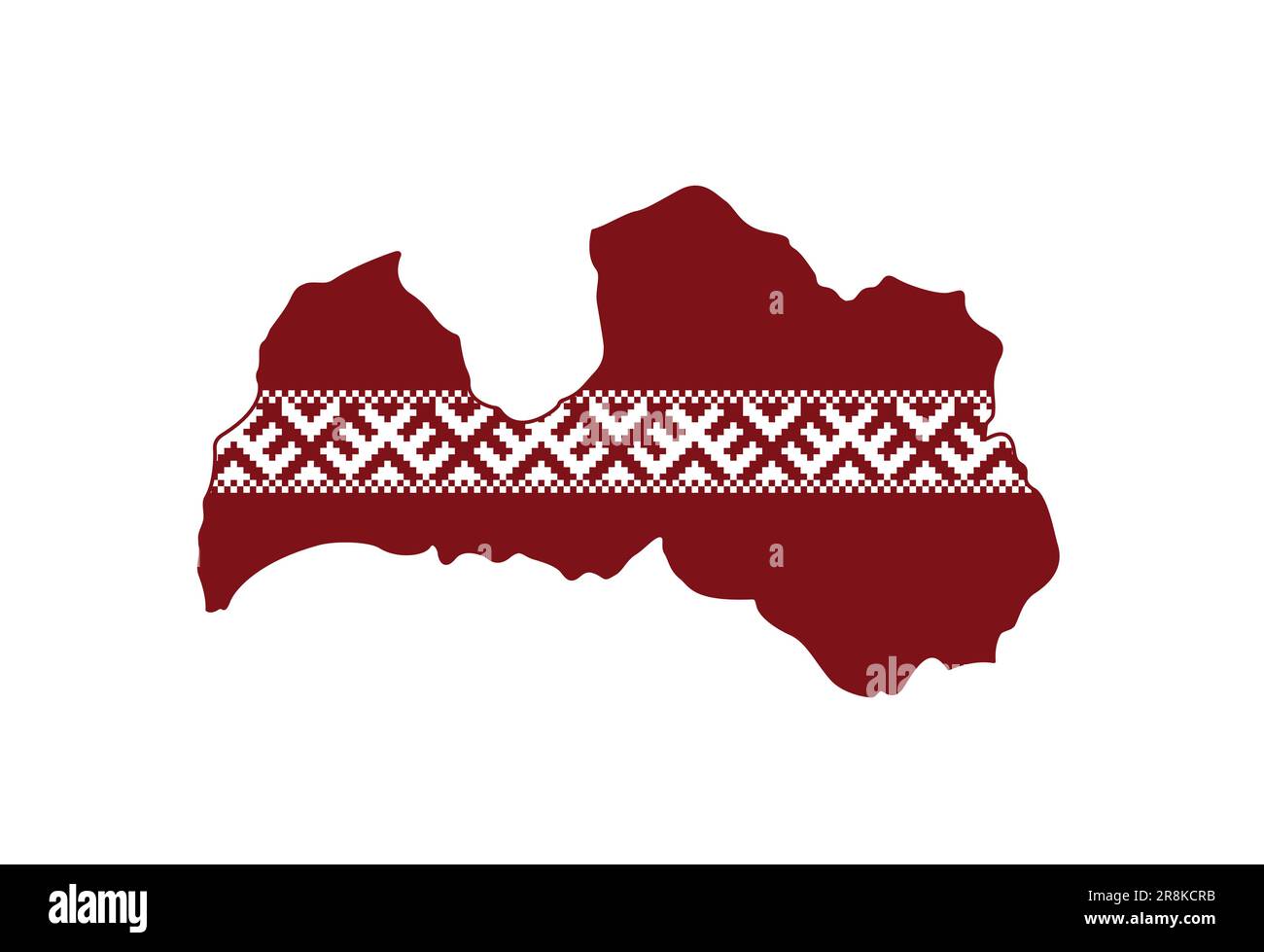 Latvian simplified map shape of latvia with flag and traditional stitched pattern symbol icon latvija vector isolated on white background Stock Vector
