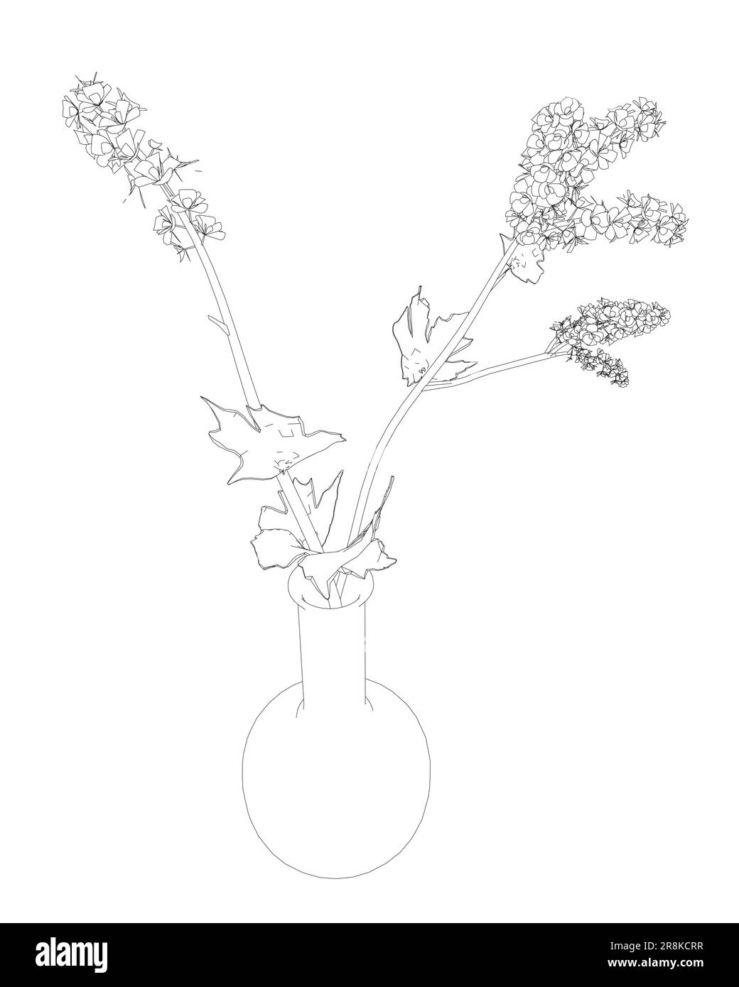 Outline of Flowers line drawing vector art in a vase for decoration ...