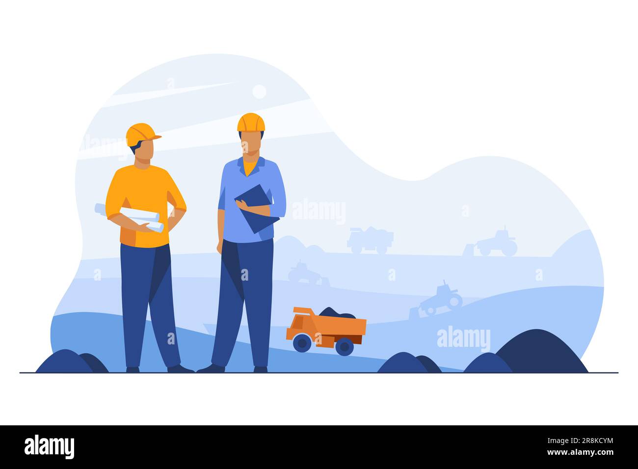 Coal mine engineers controlling heavy hydraulic machines Stock Vector