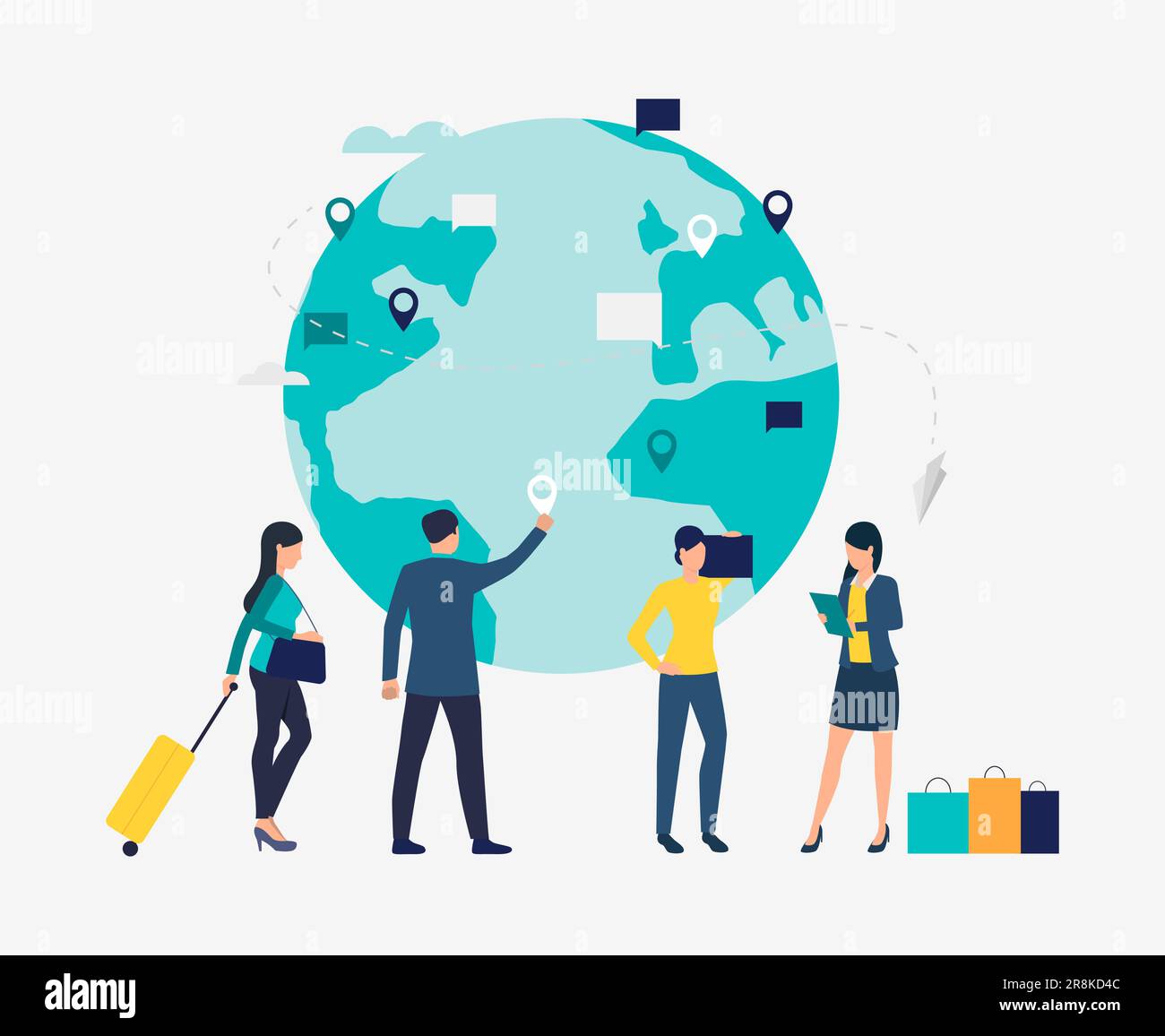 Business people at globe vector illustration Stock Vector Image & Art ...