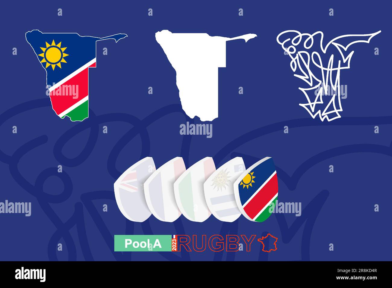 Maps of Namibia in three versions for rugby international championship