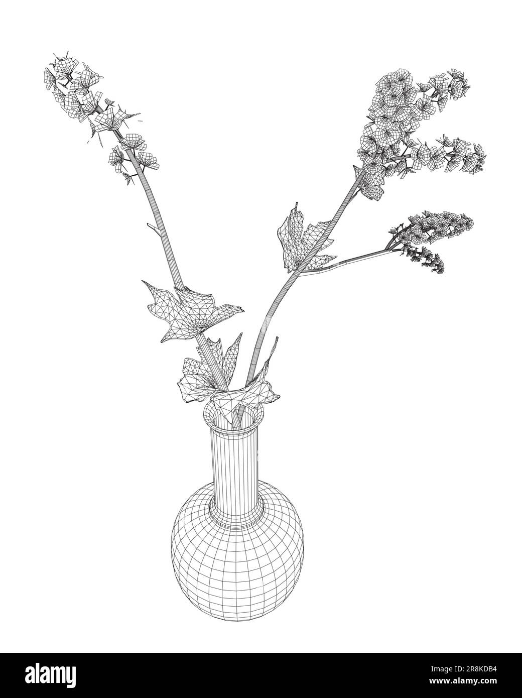 Wireframe of Flowers line drawing vector art in a vase for decoration