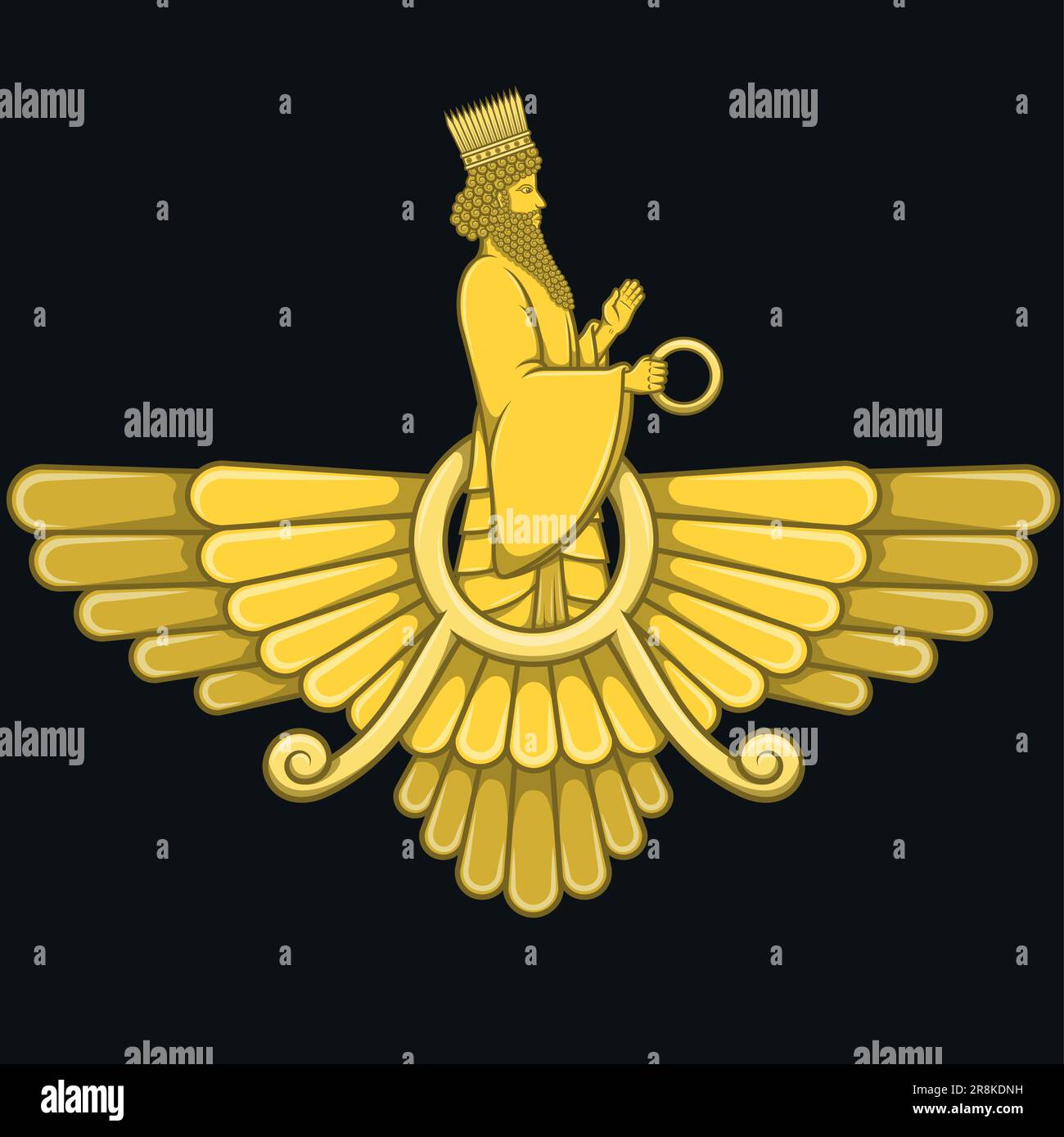 Vector design of Faravahar symbol, Symbol side of Zoroastrianism where