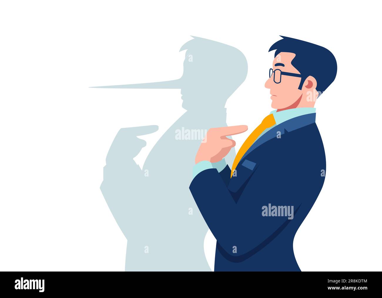 Vector of a business man looking surprised when being caught on lie. Stock Vector