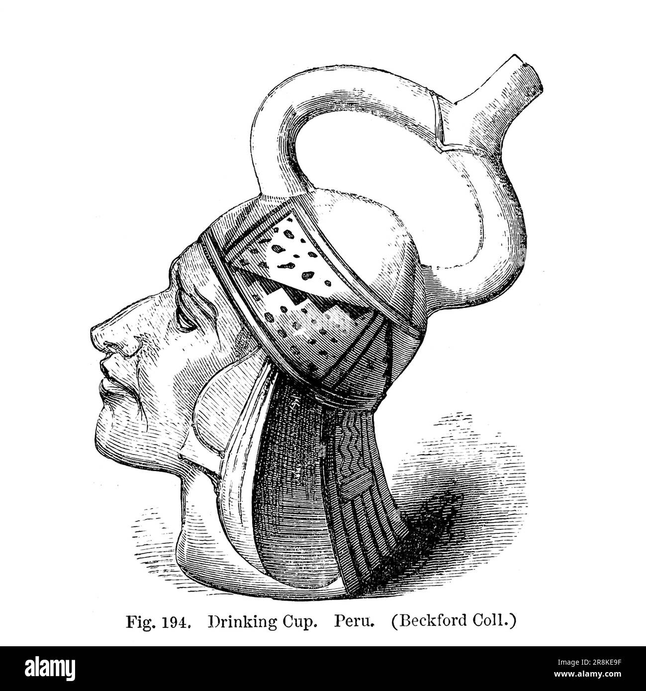 Drinking Cup, Head, Peru from the book ' A history of pottery and porcelain, mediaeval and modern ' by Joseph Marryat, Published in London by John Murray, Albemarle Street in 1857 Stock Photo