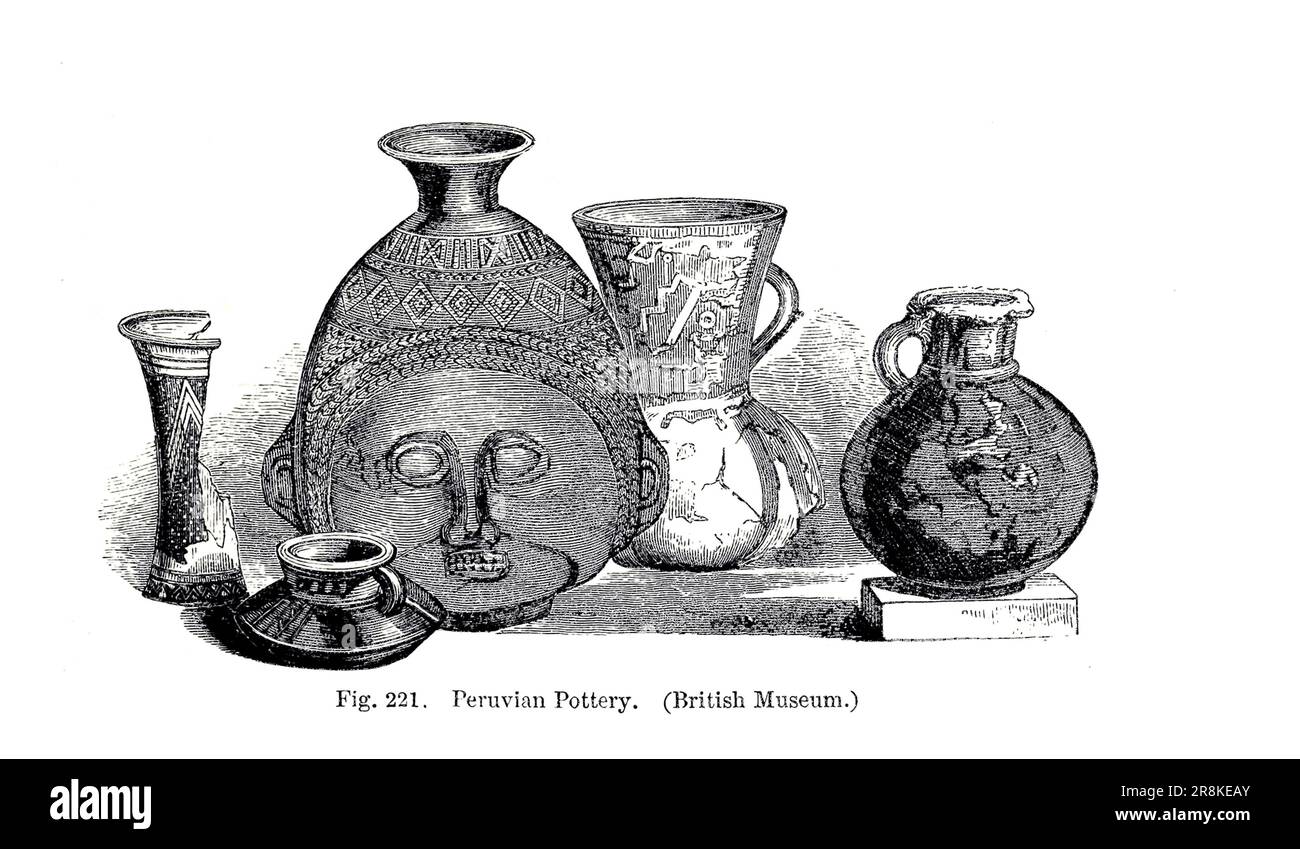 Peruvian Pottery, Peru from the book ' A history of pottery and porcelain, mediaeval and modern ' by Joseph Marryat, Published in London by John Murray, Albemarle Street in 1857 Stock Photo