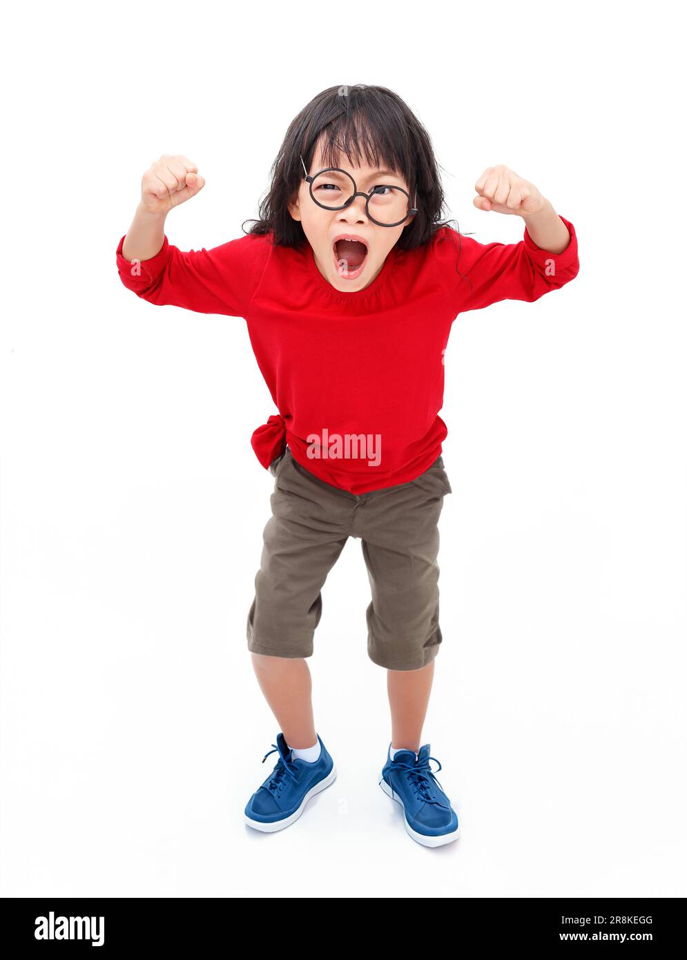 Asian little girl  angry and shouted loudly isolated on white background Stock Photo