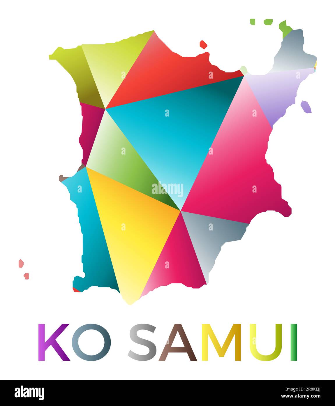 Bright colored Ko Samui shape. Multicolor geometric style island logo. Modern trendy design. Creative vector illustration. Stock Vector