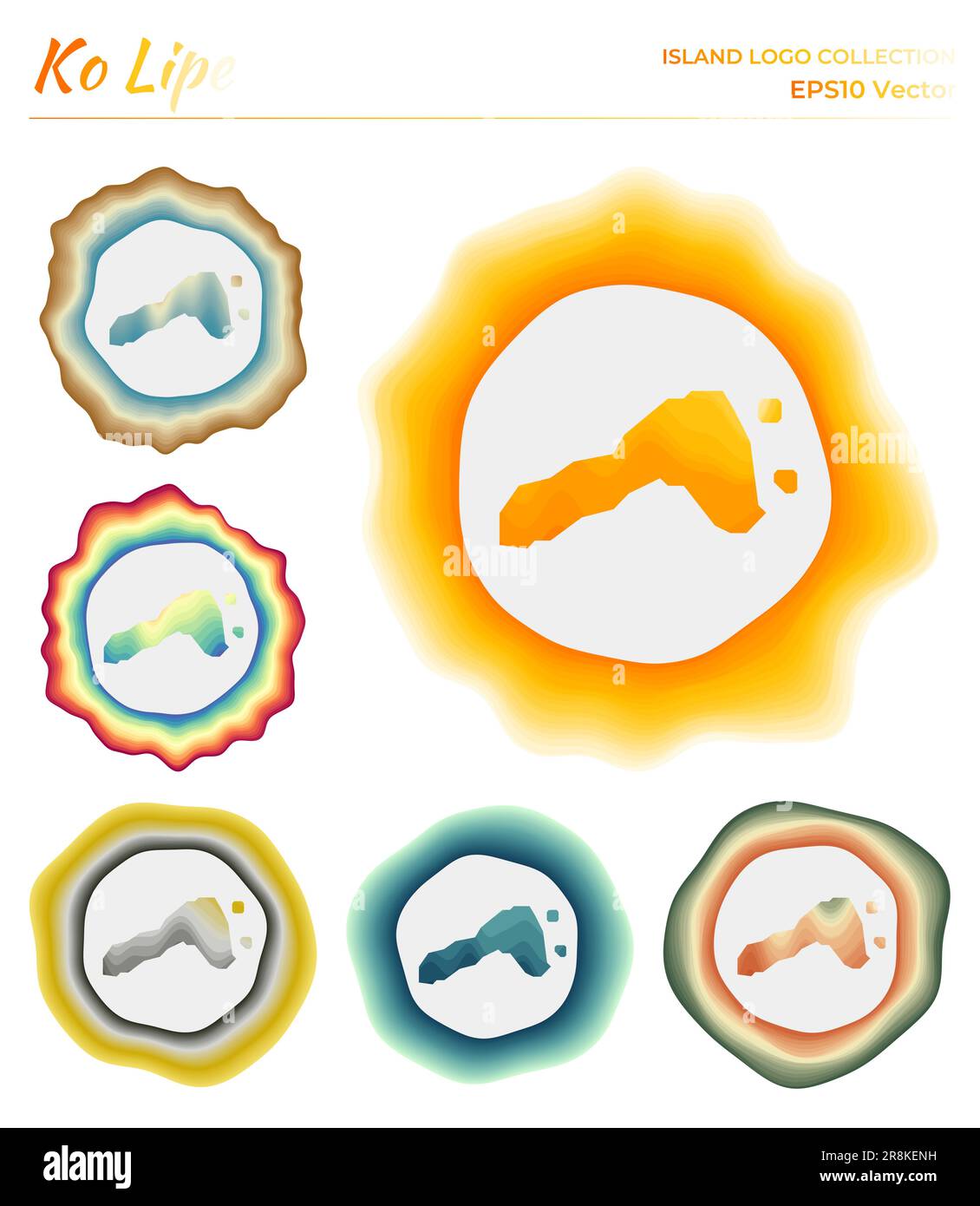 Ko Lipe logo collection. Colorful badge of the island. Layers around Ko