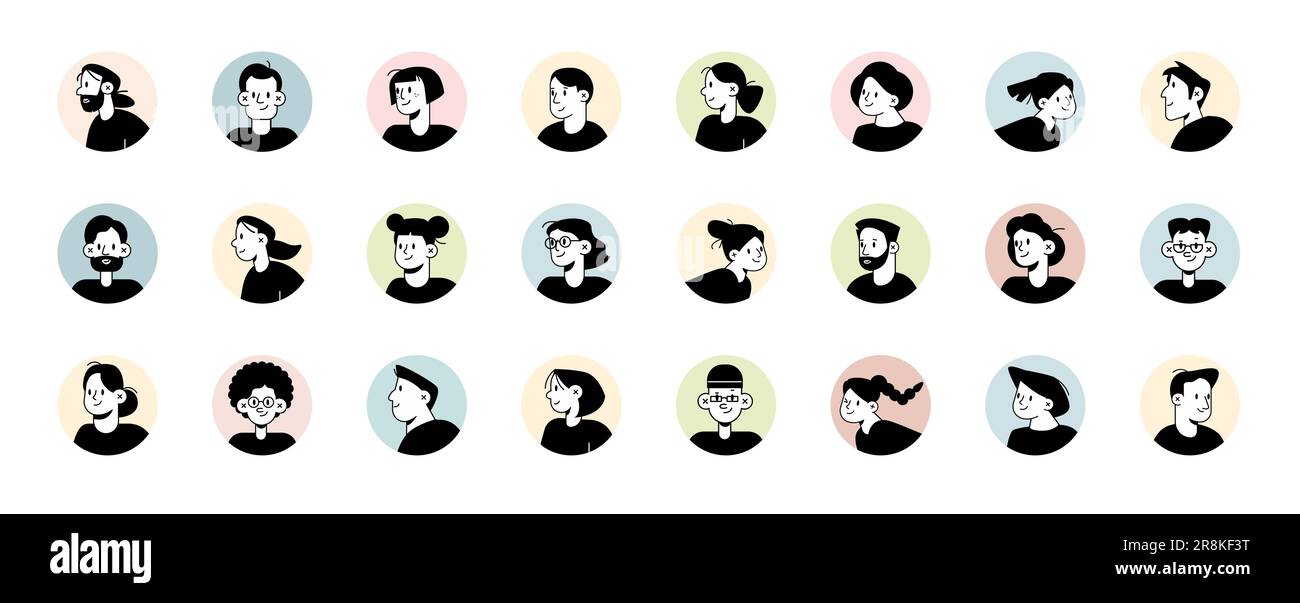 Vector set of modern design of young people avatar icons for social media and networking, user profile Stock Vector