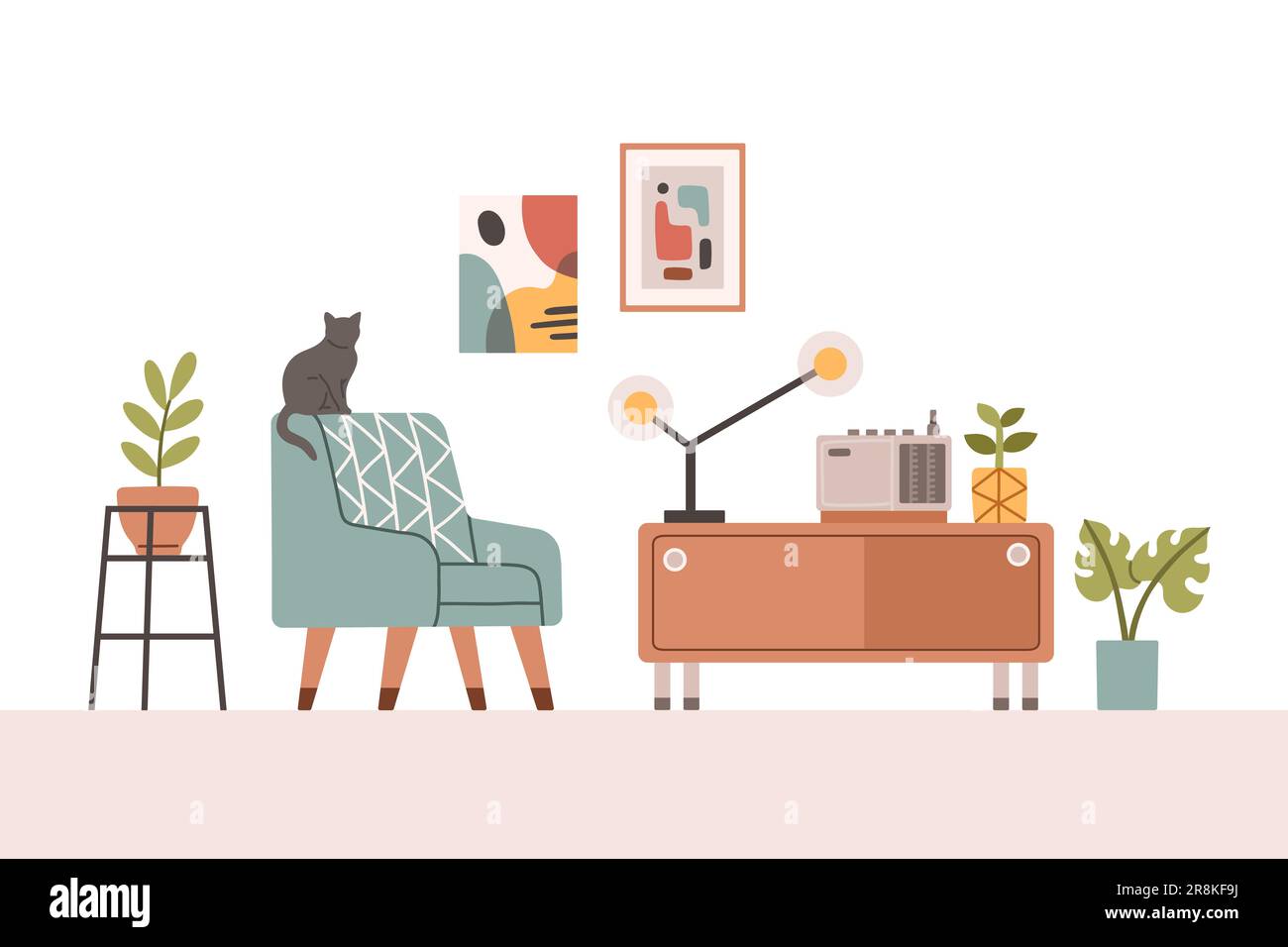 Living room modern interior set. Vector flat style collection of ...
