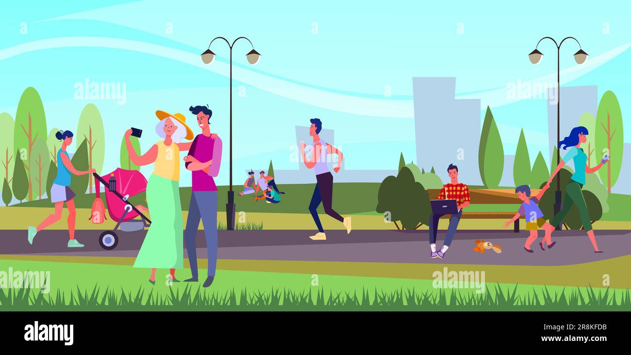 Walkway in summer park Stock Vector Images - Alamy