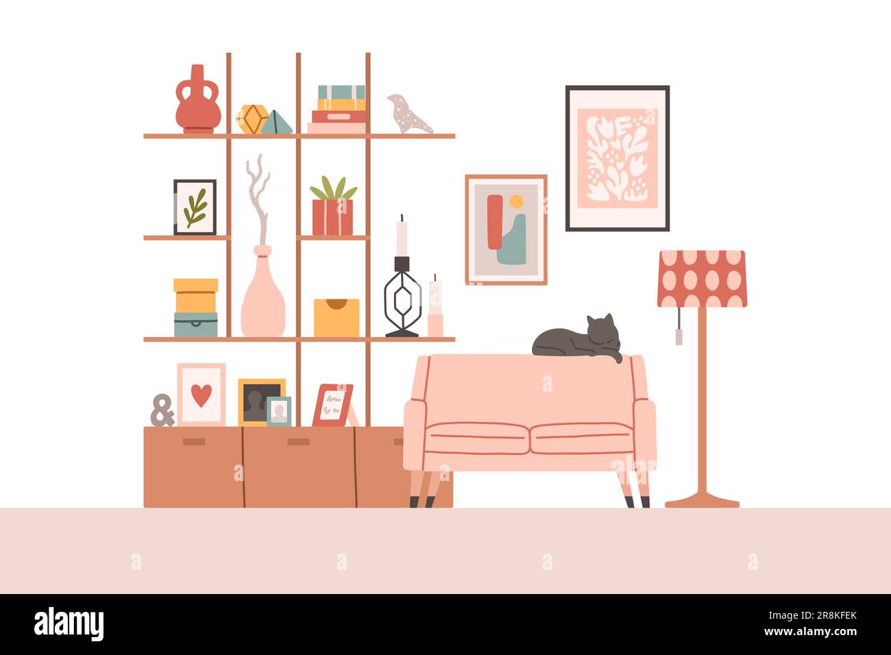 Living room modern interior set. Vector flat style collection of ...