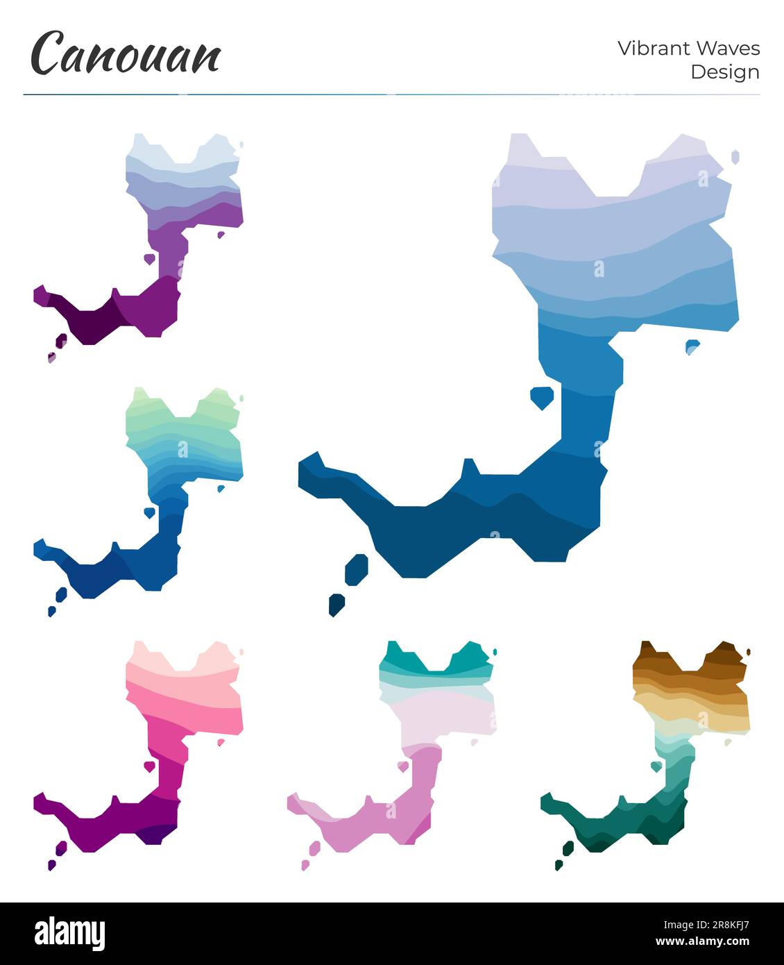 Set of vector maps of Canouan. Vibrant waves design. Bright map of ...