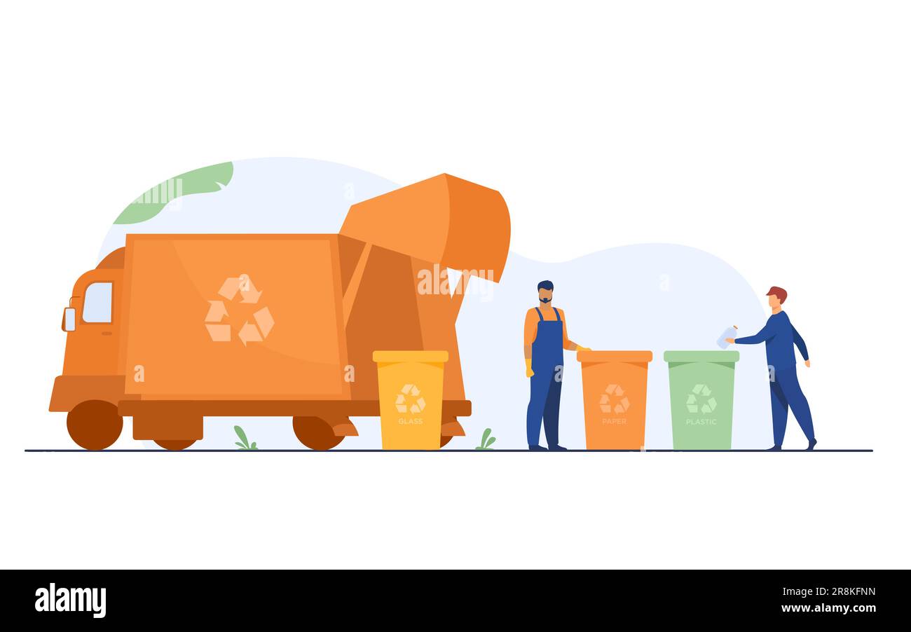 Garbage collector cleaning waste bin flat vector illustration Stock Vector Image & Art Alamy