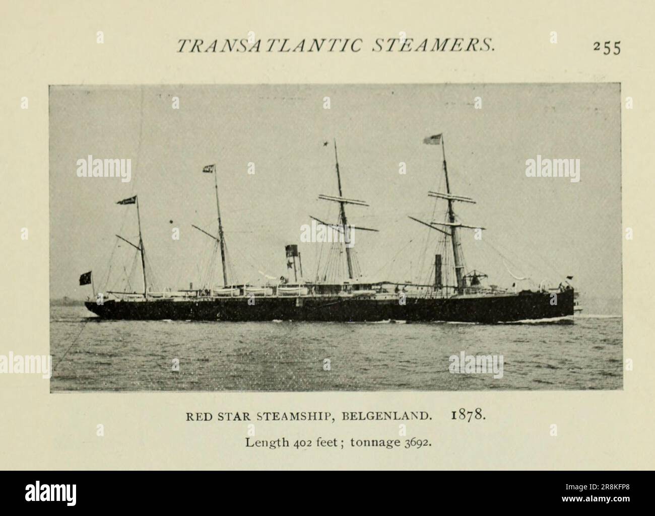 Red Star Steamship, Belgenland 1878 Length 402 feet tonnage 3692 from the Article The Transatlantic Steamers of 1856 to 1880 By Samuel Ward Stanton from The Engineering Magazine DEVOTED TO INDUSTRIAL PROGRESS Volume X October 1896 NEW YORK The Engineering Magazine Co Stock Photo