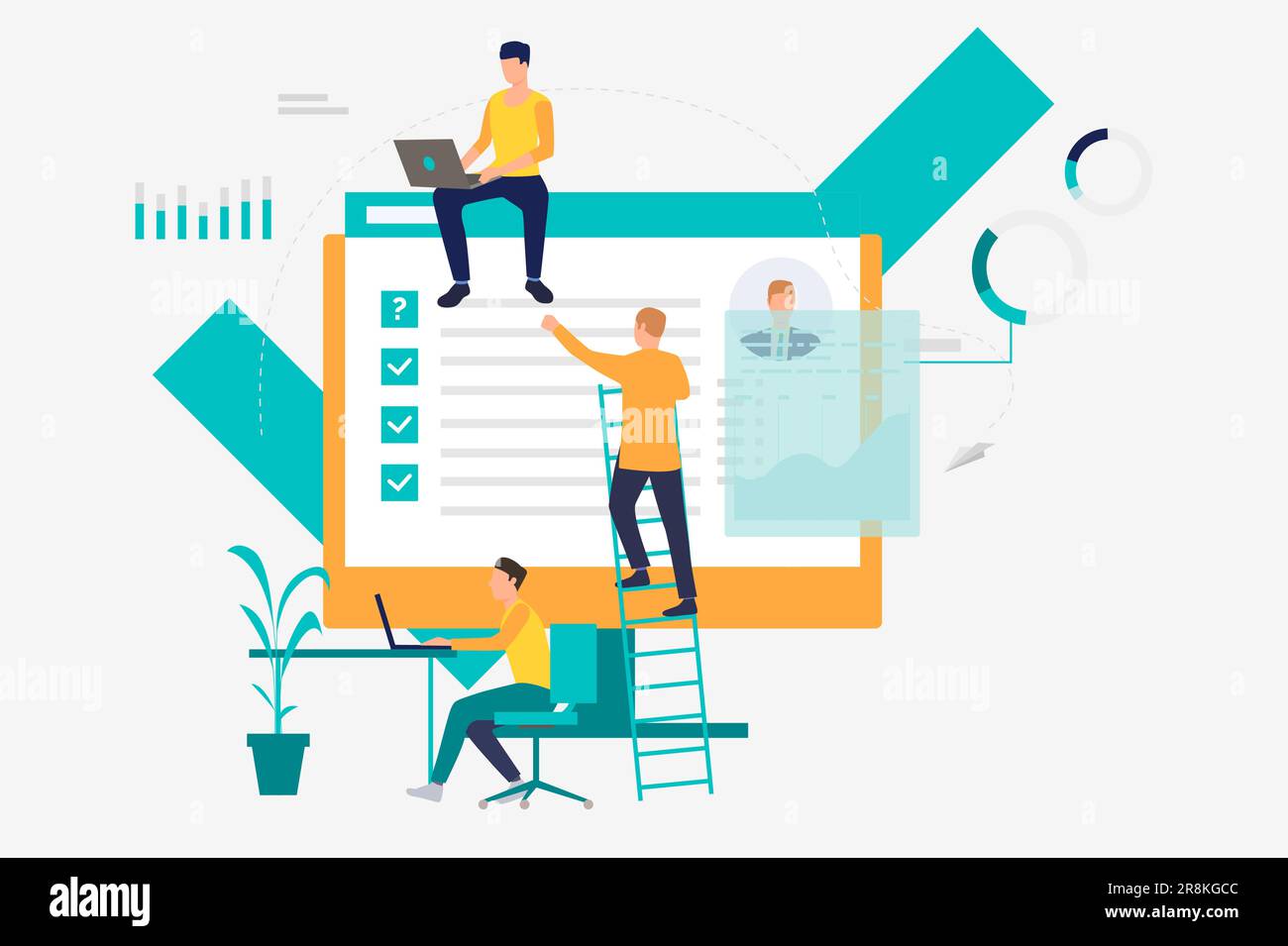 Business people working with information on computers Stock Vector