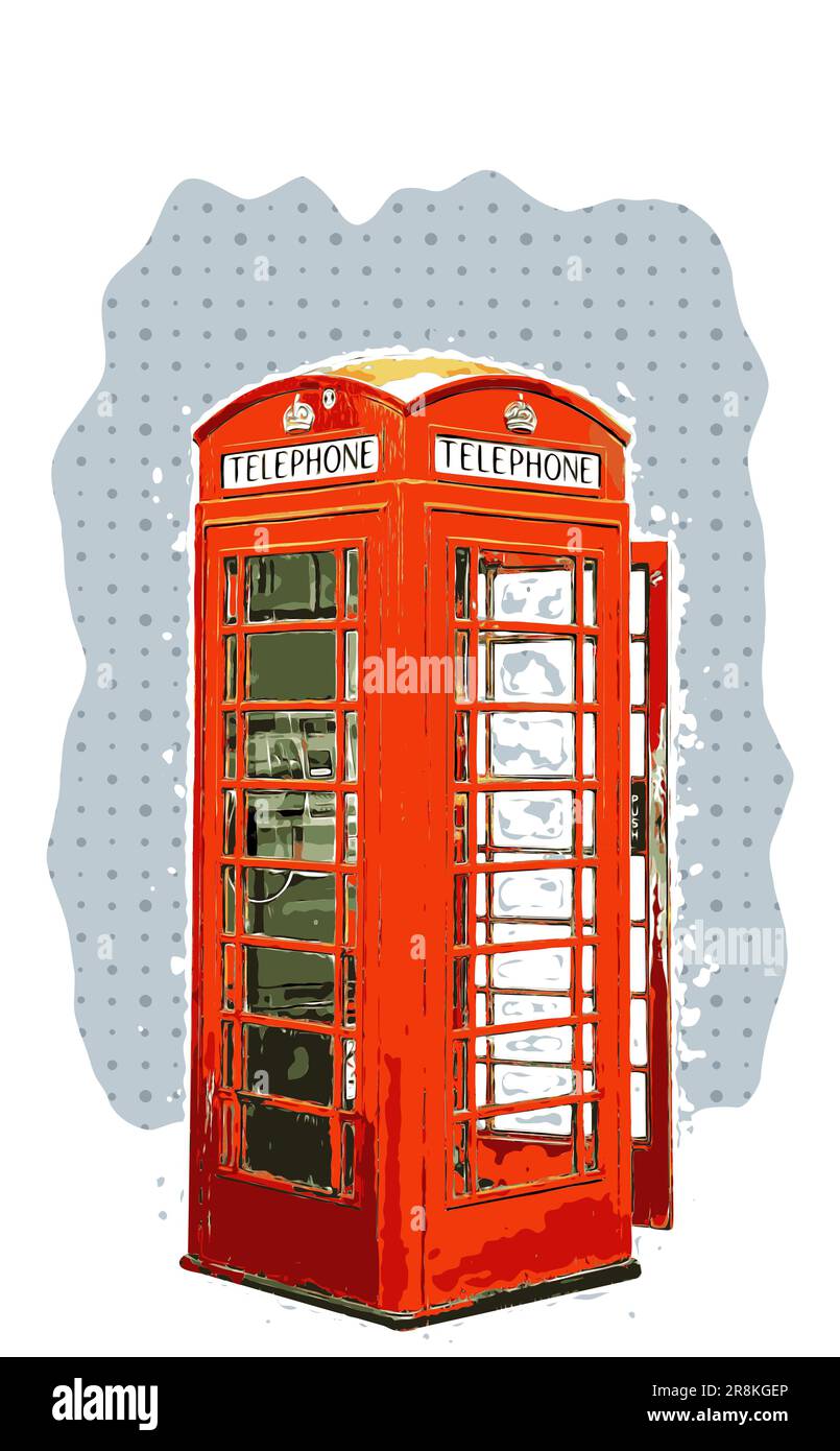 Sketch London phone cabin, vintage comic style pattern background, vector illustration Stock Vector