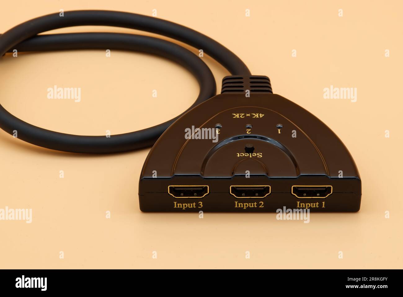 HDMI multiple selector isolated on yellow background. Stock Photo