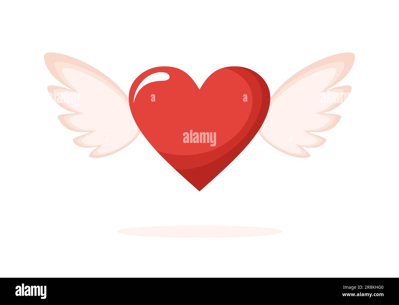 Red heart with beige wings isolated on white background. Flat vector ...