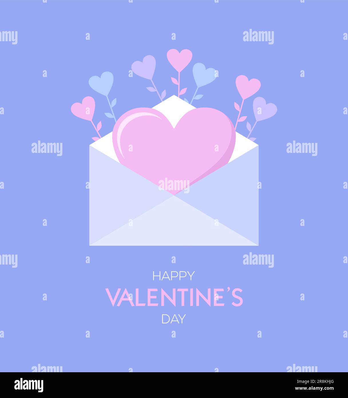 Happy Valentines day greeting card. Envelope with big heart inside and ...